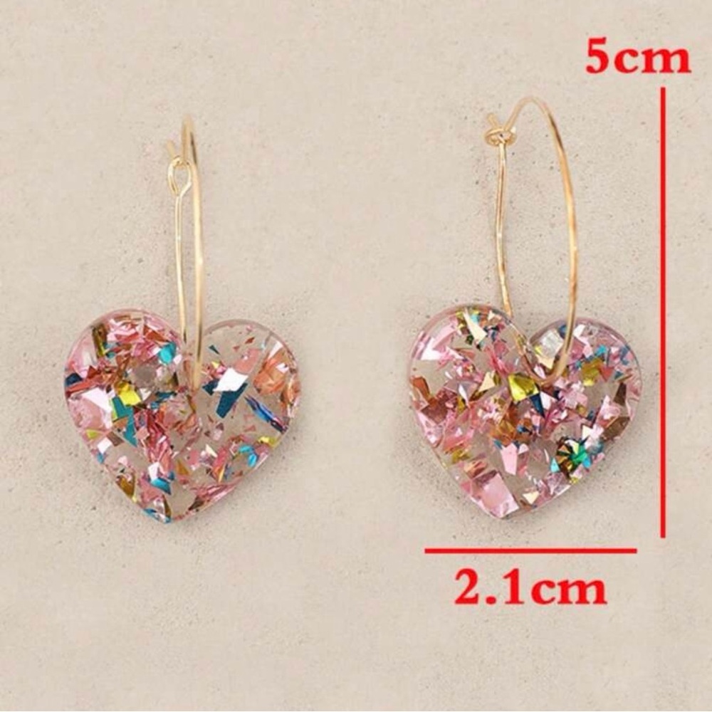 Colorful Glitter and Clear Heart Drop Earrings - Picture 5 of 5